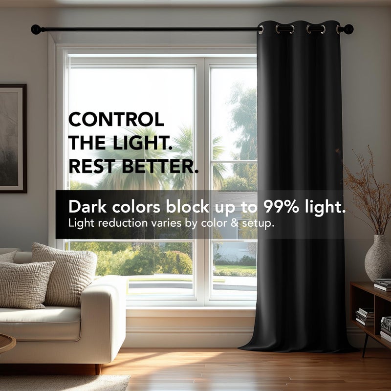 Deconovo Room Darkening Thermal Insulated Blackout Curtains 84 Inches Long for Bedroom, Black, 2 Panels Set, 42 Inch Wide - Image 2